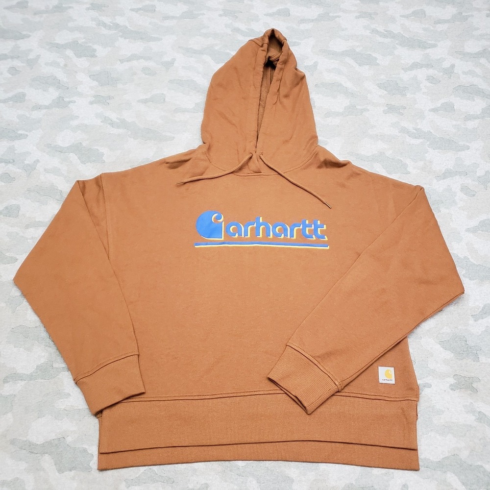 Carhartt Sweatshirt Womens Medium‎ Brown Pullover Hoodie Workwear
